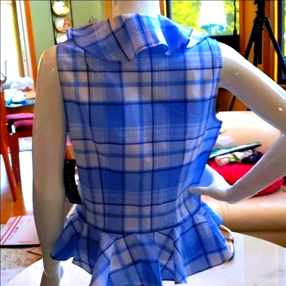 NWT Ralph Lauren lite blue plaid peplum blouse 8 - Picture 11 of 11